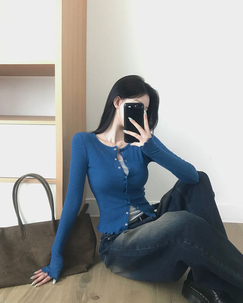 Slim Button Long Sleeve Cardigan