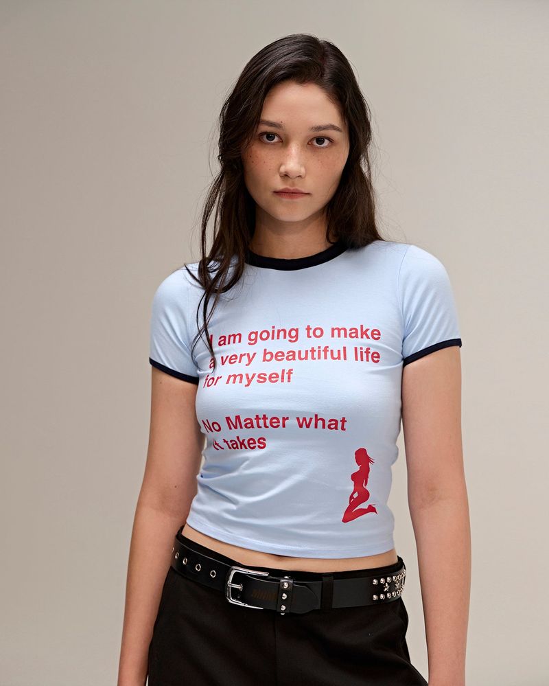 Beautiful Life Ringer Tee Blue