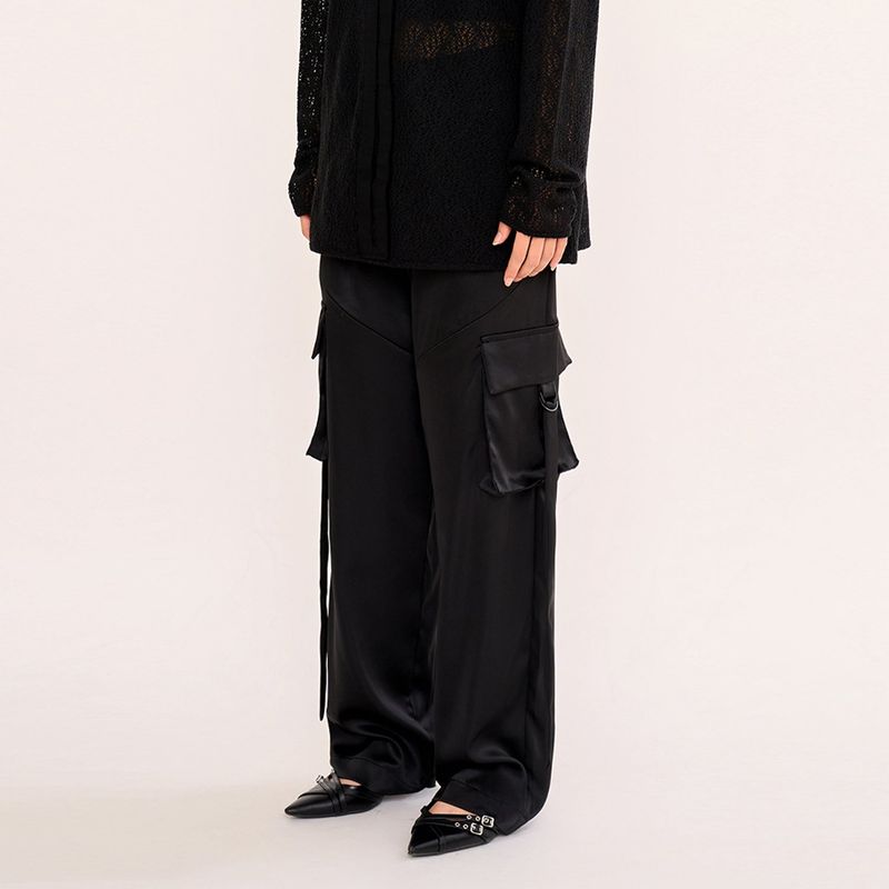 Satin Zipup Wide Cargo Pant