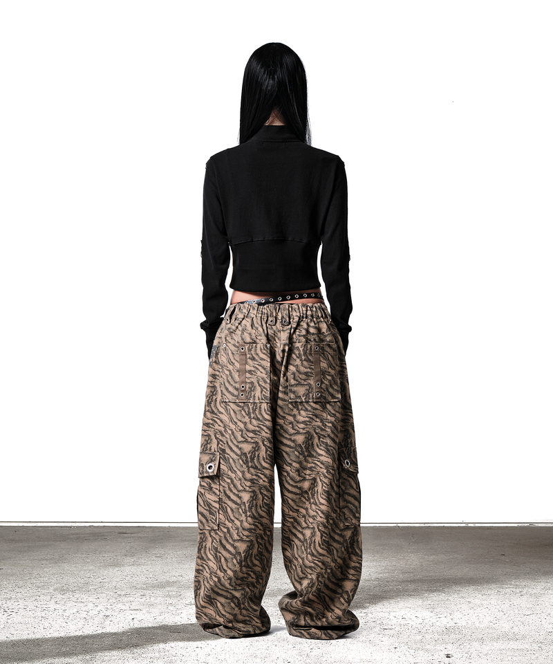 ZEBRA CAMO EYELET BELT-LOOP CARGO PANTS