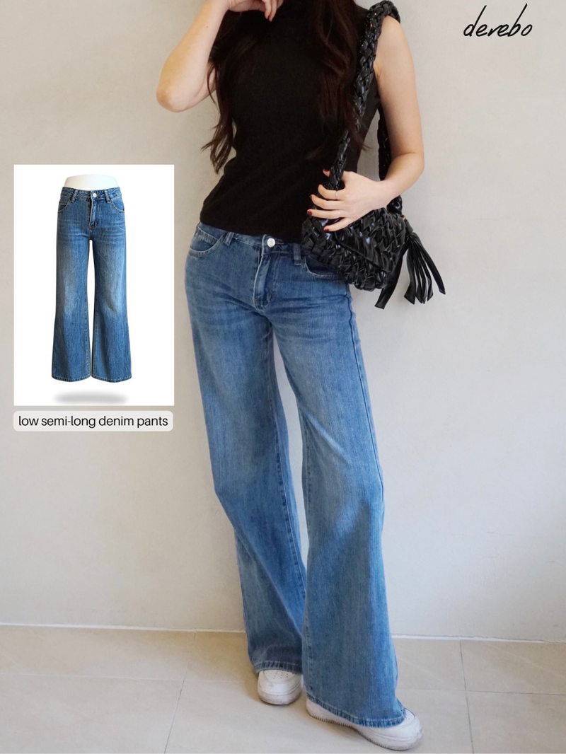 low semi-long denim pants