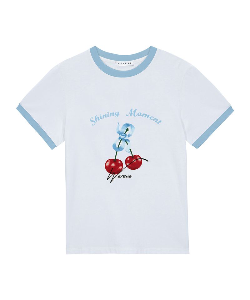 WEREVE（ウィレブ）の「Cherry ringer t-shirt_white/pale blue（Tops）」