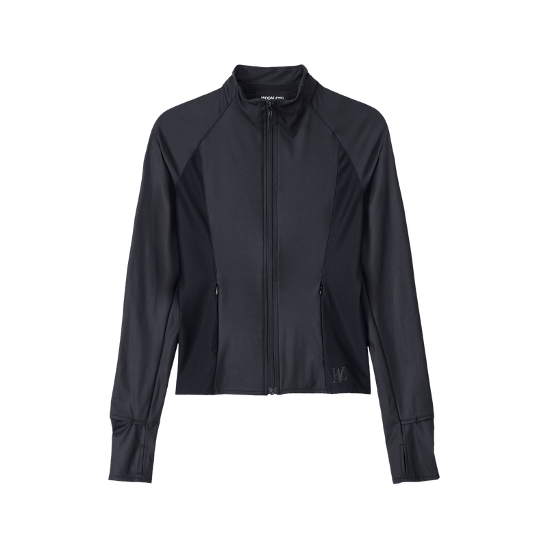 Slim Nylon Fingerhole Zip-up - BLACK