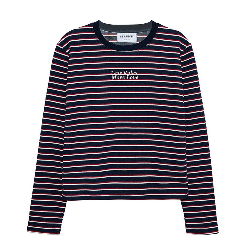 LE AREVEY（アルヴェイ）の「スリーブTシャツ ネイビー/バーガンディー（トップス）」