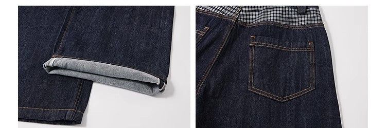 FMACM Checkered Spliced Bare Denim Trousers
