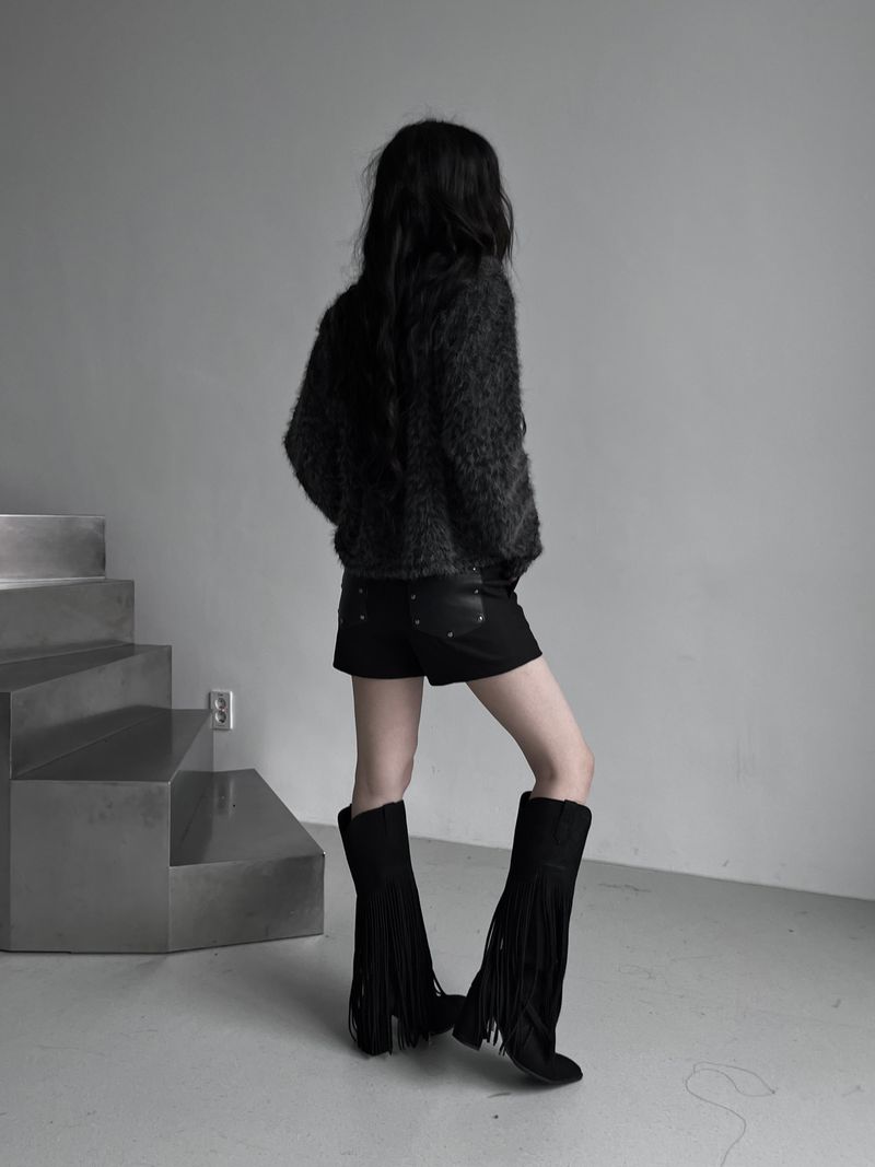 winter leather pocket short pants