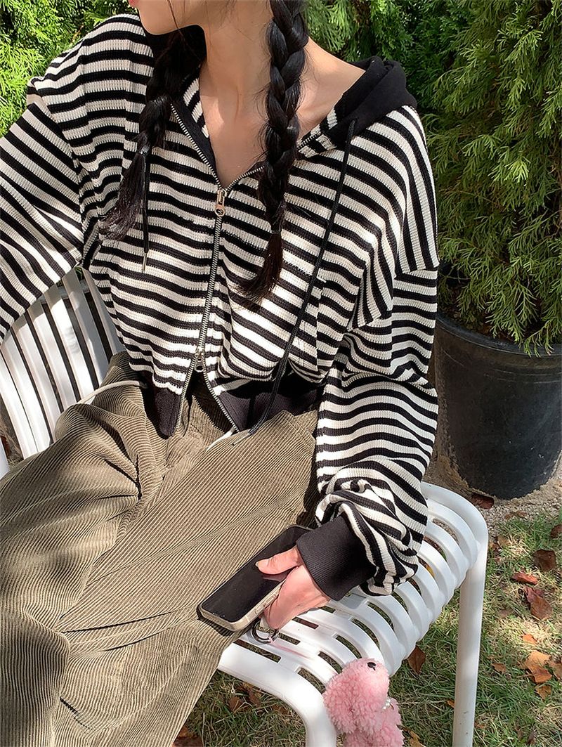 2WAY STRIPE HOODIE ZIP-UP (2COLOR)