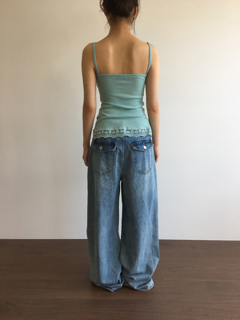 Drop ribbed lace sleeveless top (7color) 