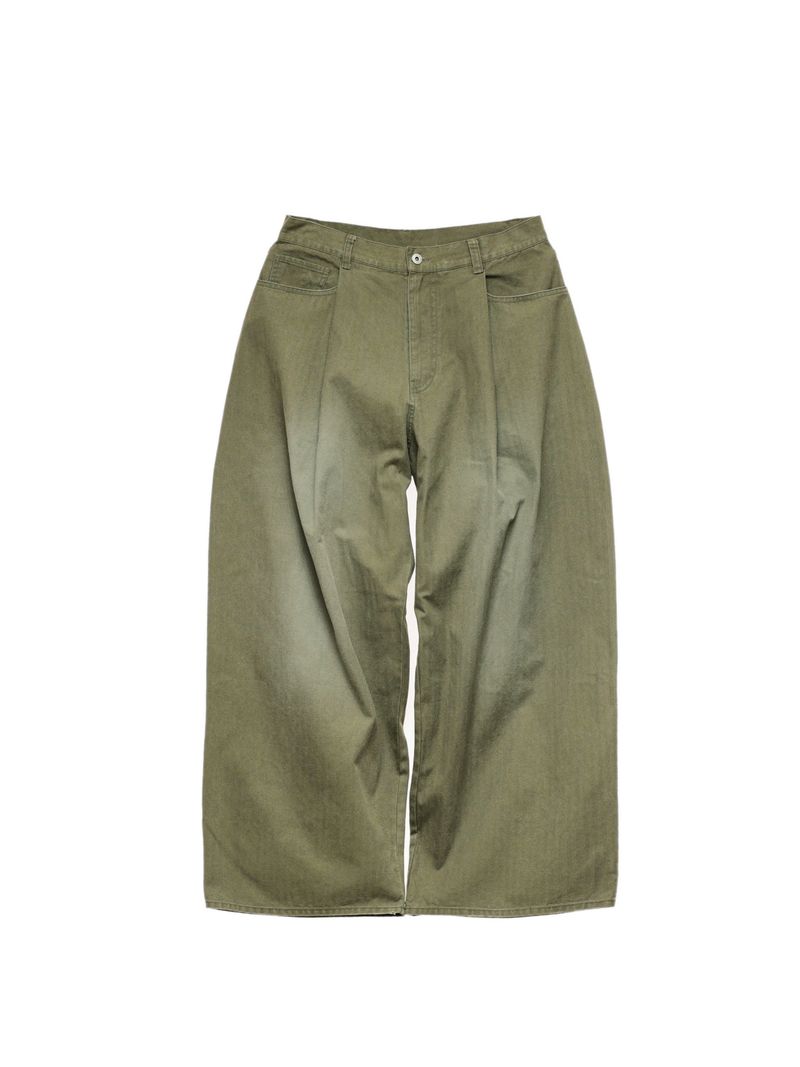 6CRAYON(シックスクレヨン)の「6CRAYON Green Classic Herringbone Washed Wide-Leg Trousers(Pants)」