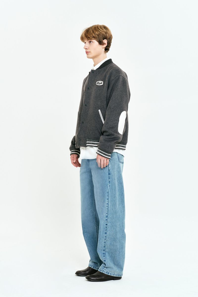 UNI RIB POINT VARSITY JACKET [MELANGE GRAY]