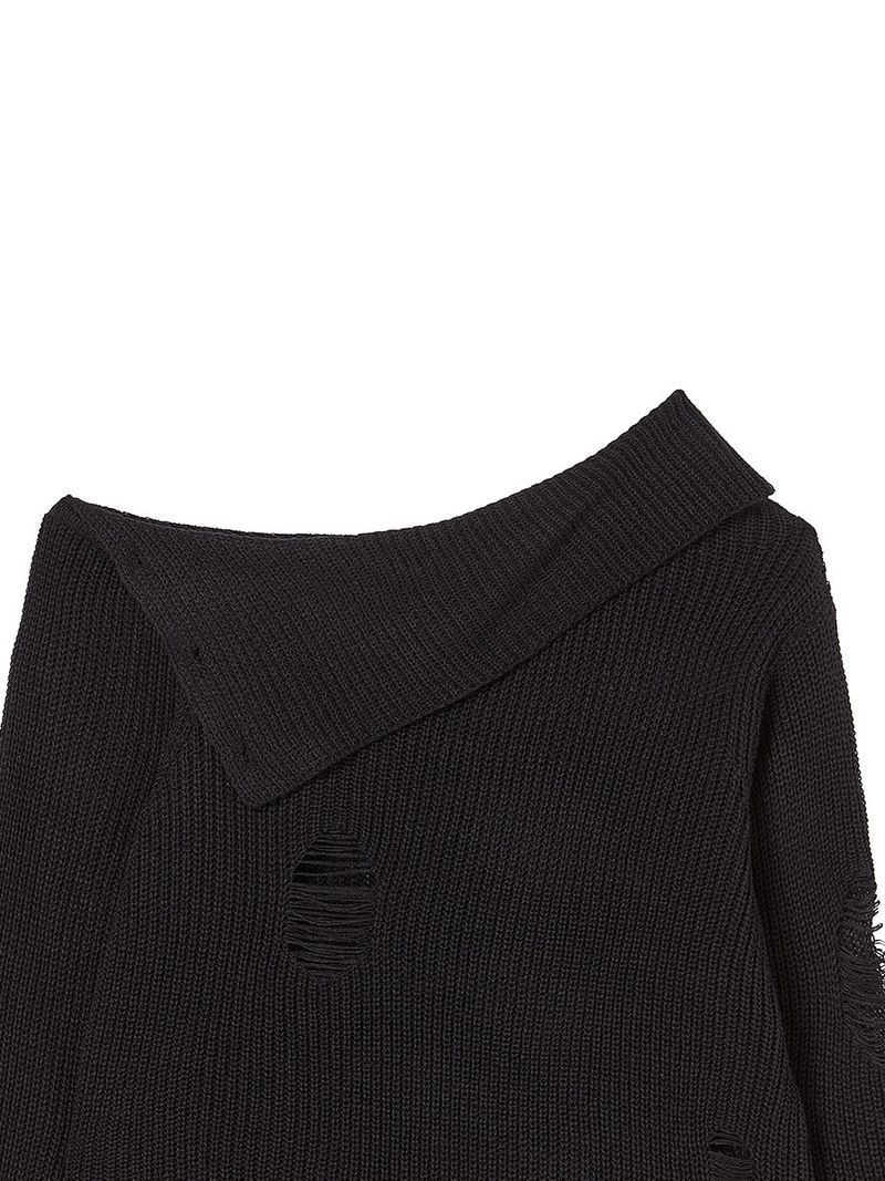 DAMAGE OFF SHOULDER KNIT BLACK