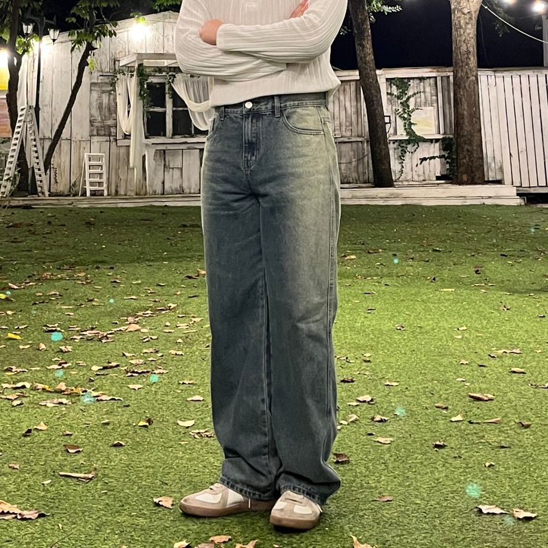 Side Brush Wash Wide Denim Pants