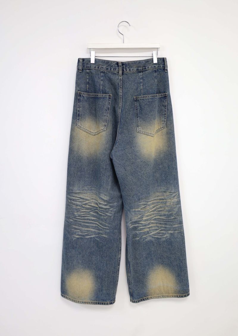 (UNISEX)Mud-Washed Wide Denim Pants