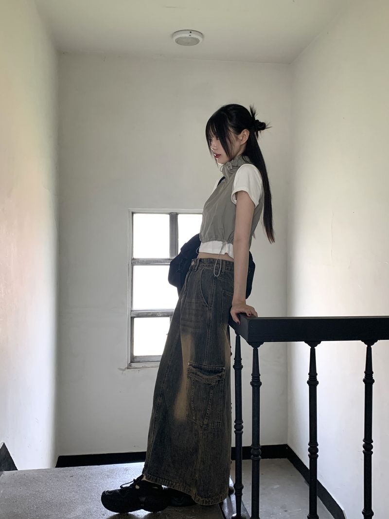 Parform Remedy Washing Long Denim Skirt