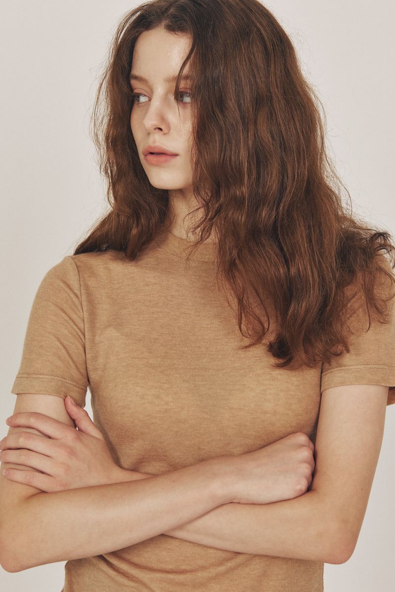 wool blended Half top_camel