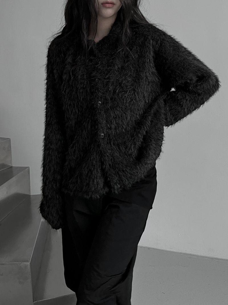 fuzzy airy round knit cardigan (2color)