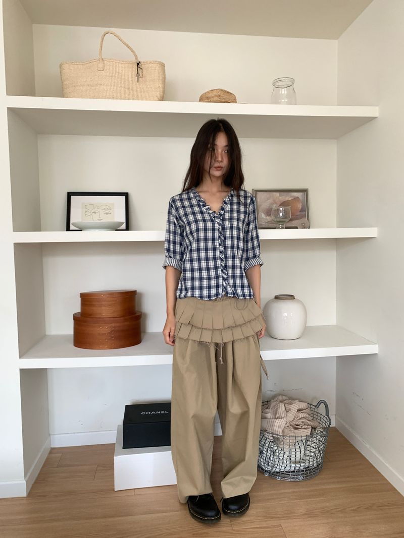 WASHED CHECK FRILL SHIRT (2C)