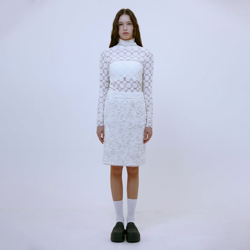 13MONTH(サーティーンマンス)の「Chiffon Flower Midi Skirt (WHITE)(Skirts)」