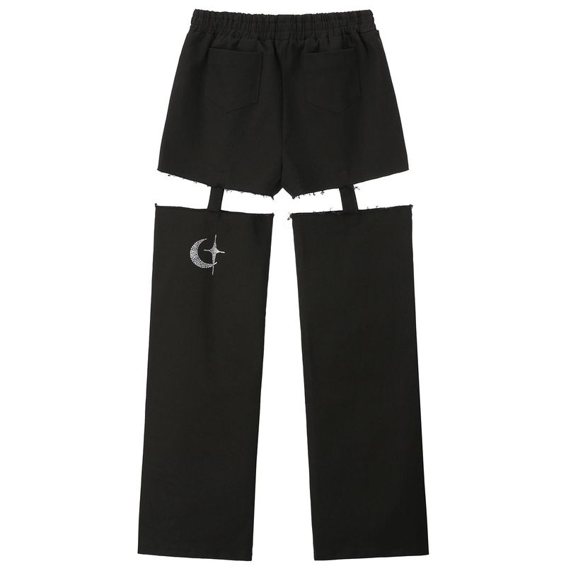 1 1 denim cut out pants - BLACK
