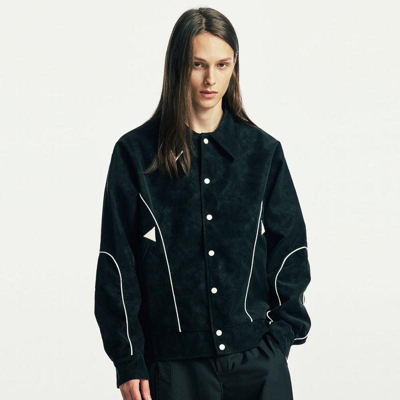 suede piping western jacket black