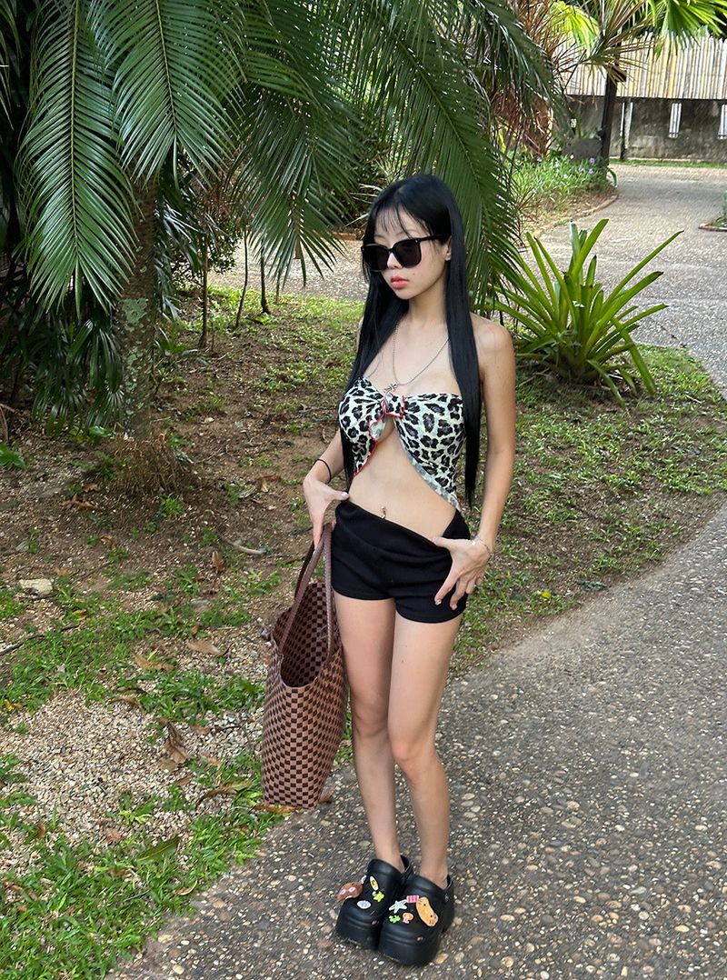Leopard Tube Top Layered Scarf