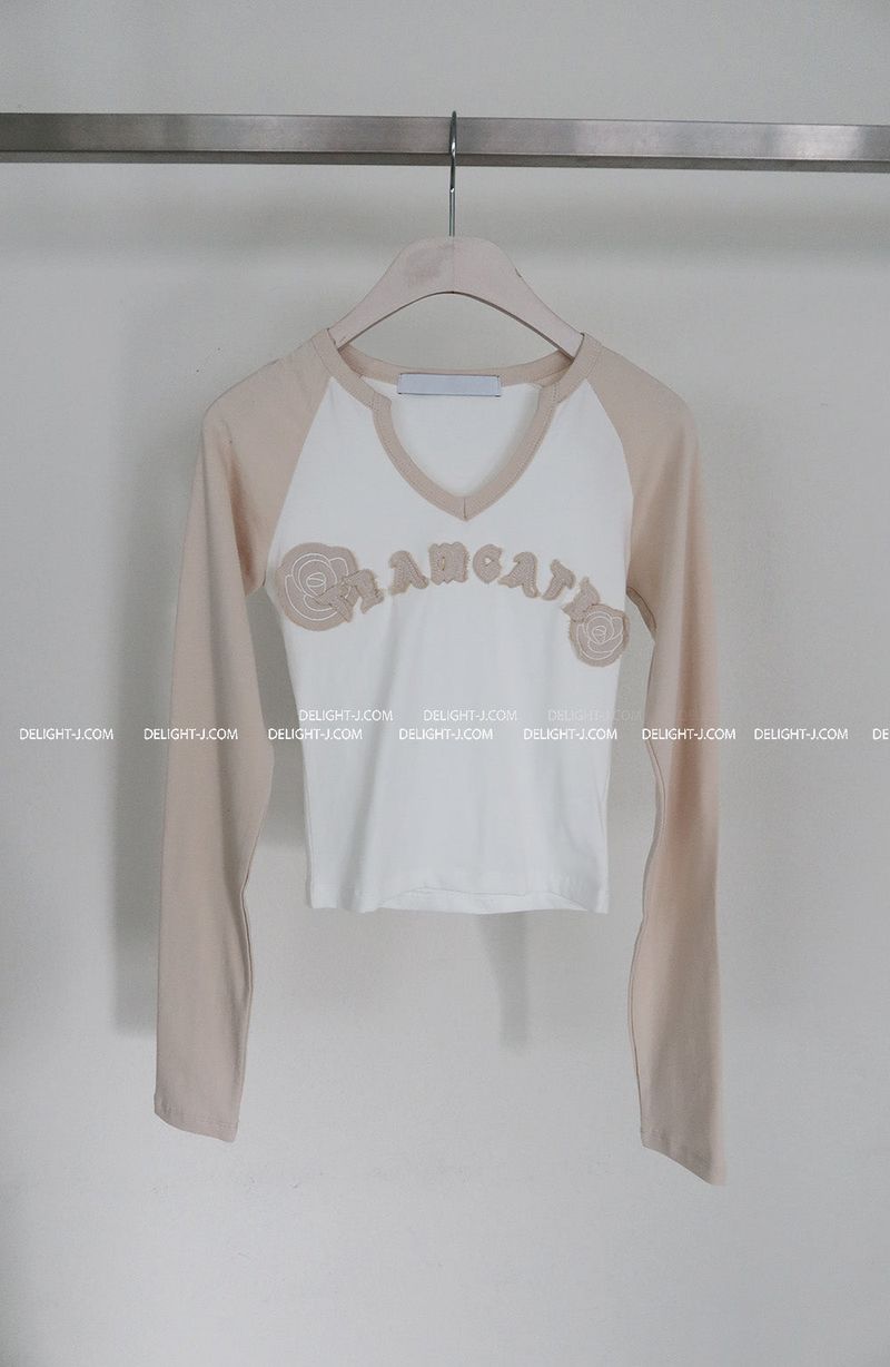 Rose Patch Color Raglan T-shirt