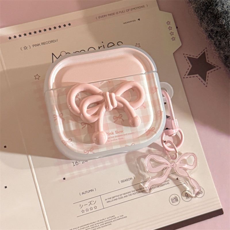 Lovely High-Teen Check Big Ribbon AirPods Case