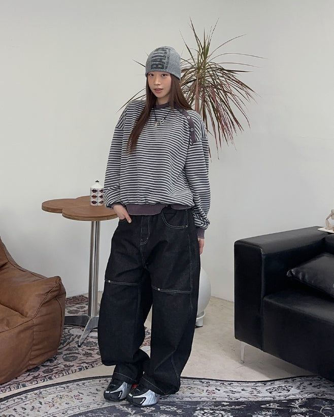 Cardil Button Stripe Sweatshirt