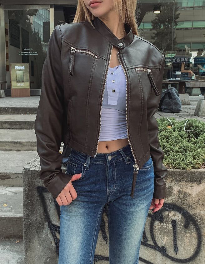 Oul vintage washing biker leather jacket