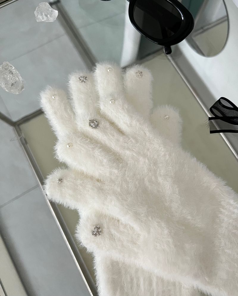 RGO Ballet Core Ribbon Jewelry Year-end Look Hip Cubic Long Heating Fleece-Lined Fur Mink Black White Brown Beige Gloves (Select 3 Colors)