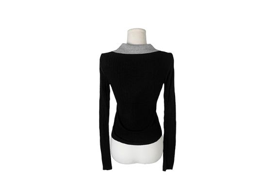 Elti Collar Color Matching Slim Ribbed Knit