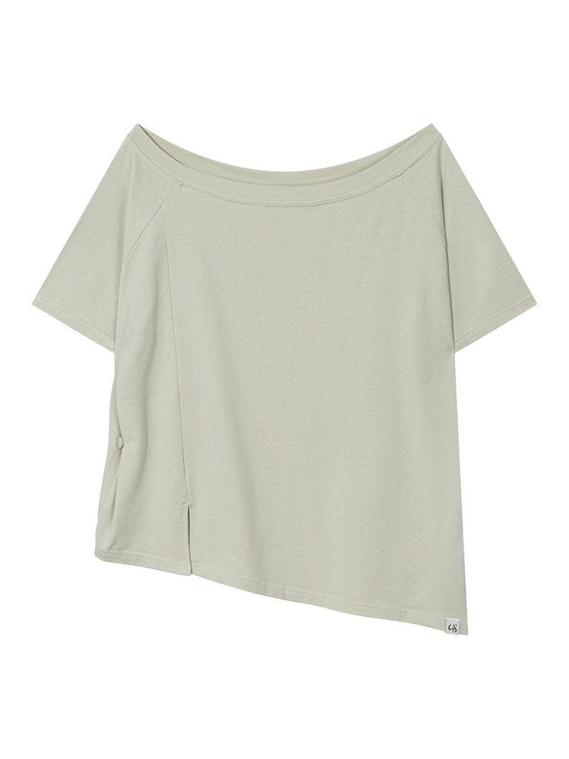 UNBALANCE BUTTON SHOULDER TOP(GREEN)