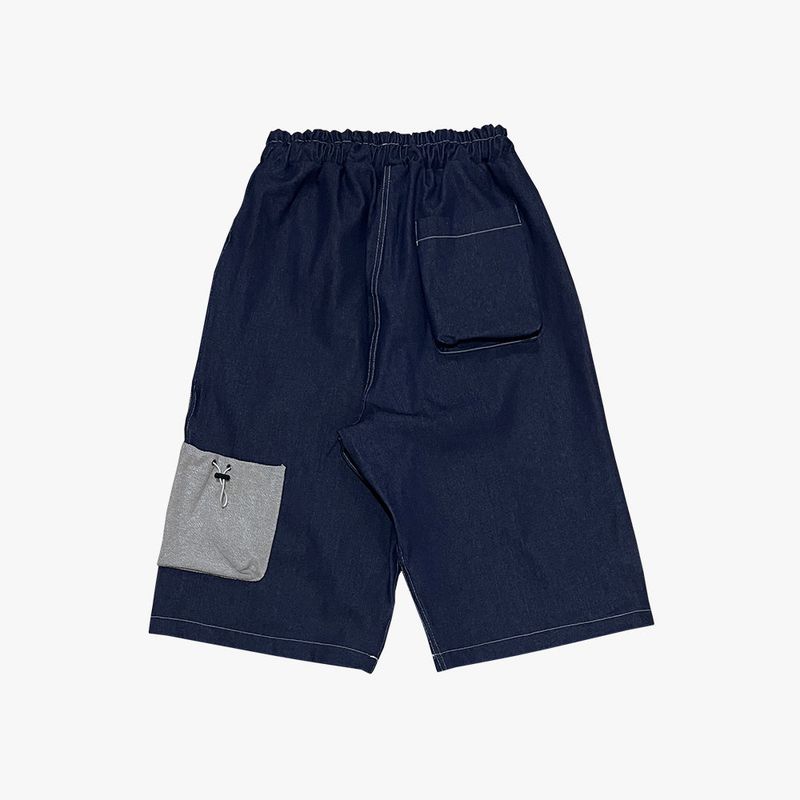 reverse terry pocket denim capri shorts_blue