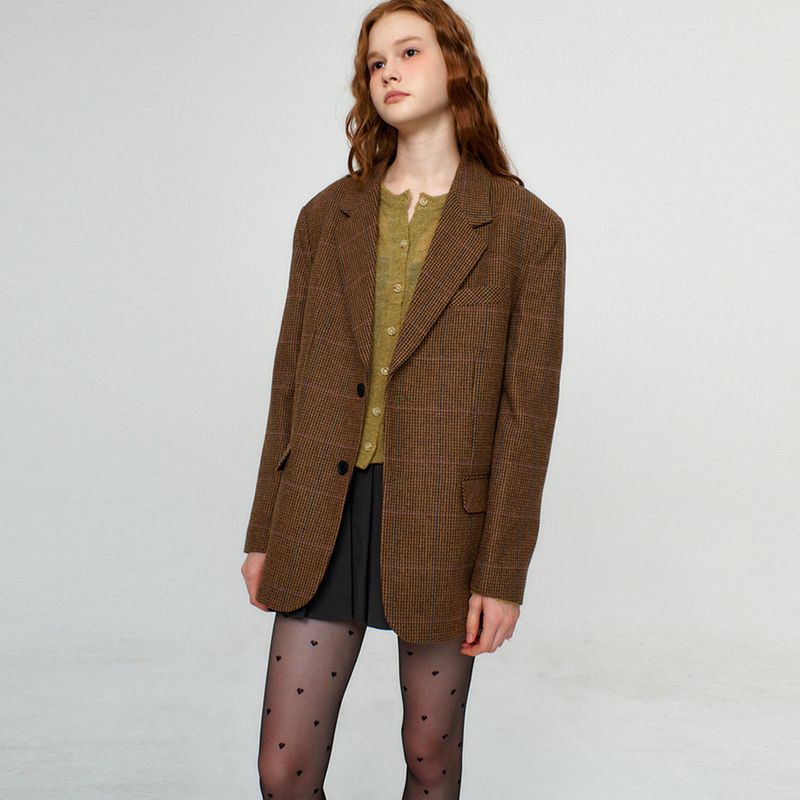 Glencheck Wool Jacket _Brown