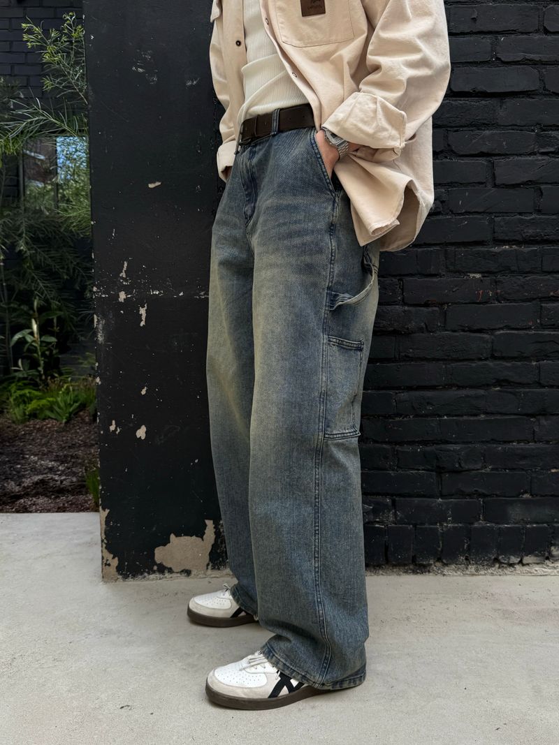 Dying patch carpenter denim