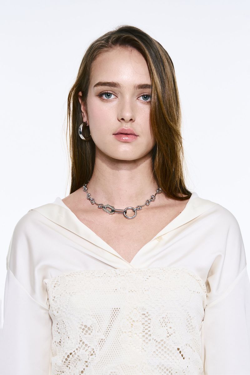 NO.597 [SILVER] WAVE TWO HOLD BALL NECKLACE