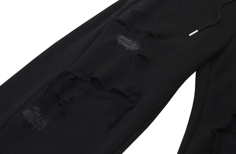 destroyed side tuck sweat pants (black)