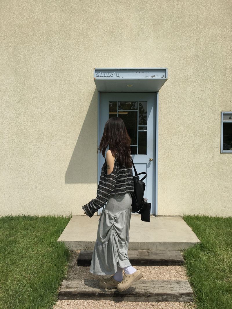 Shuming Unbal Shirring Banding Long Skirt (2c)  