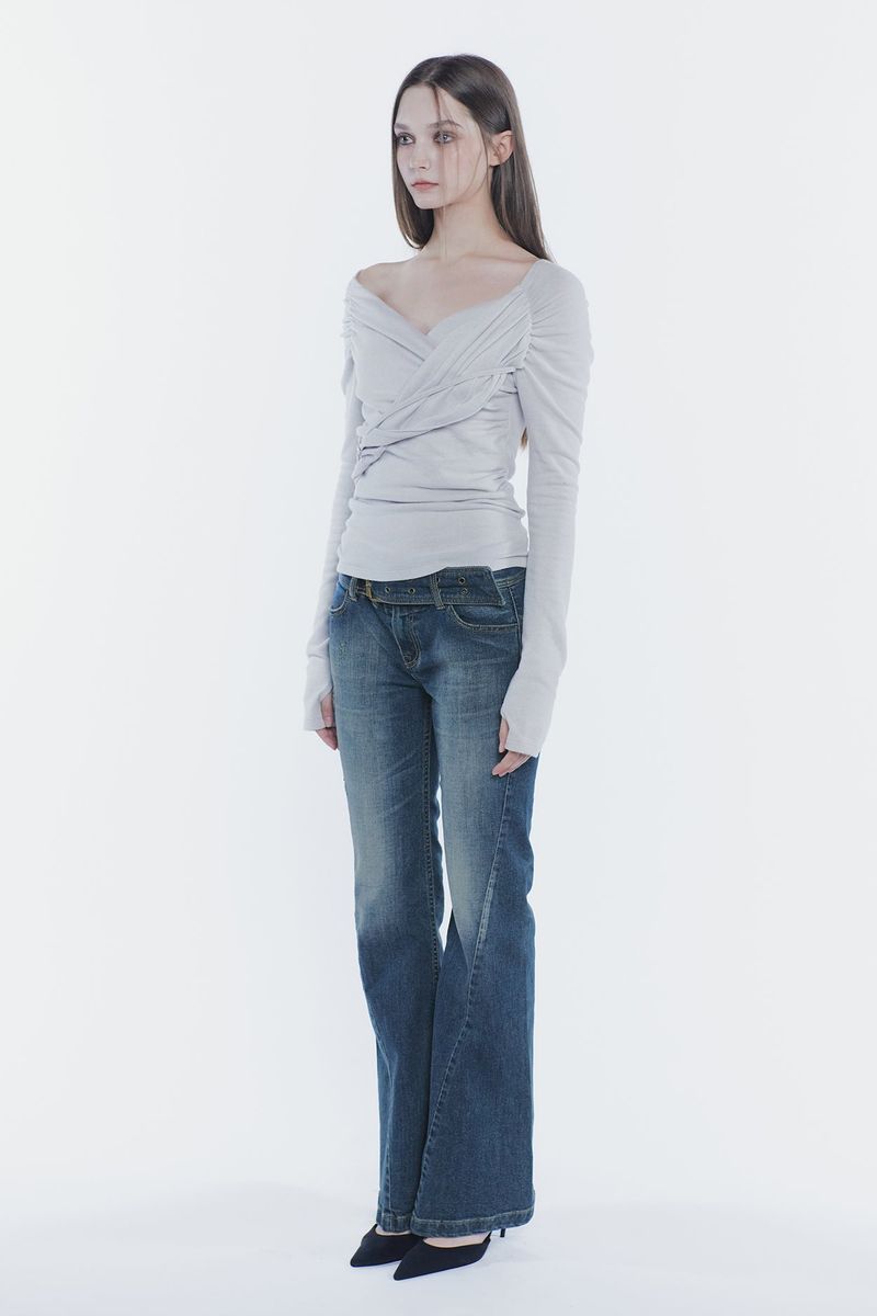 VERA BELTED BOOT-CUT DENIM blue