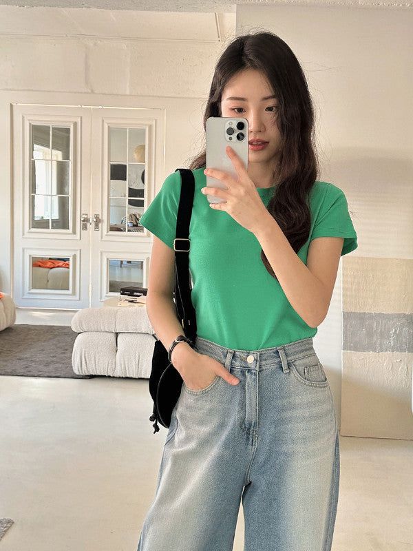 Hip Cat Brush Washed Wide Denim Pants