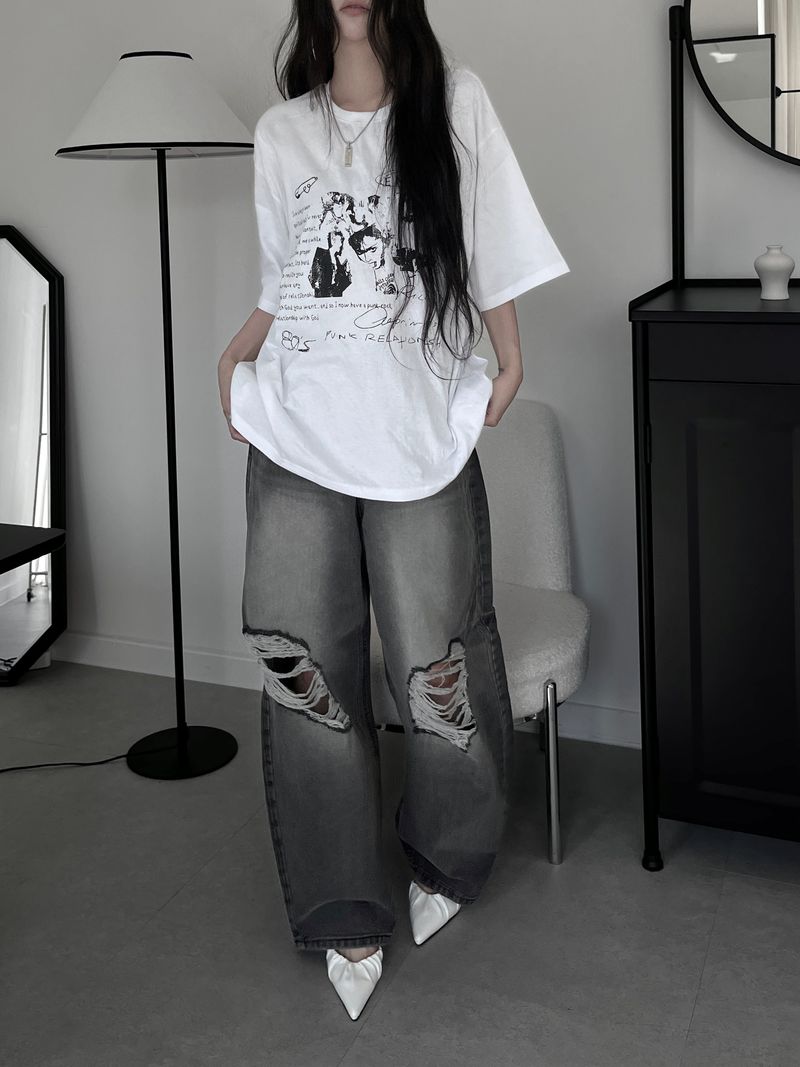 gray damaged balloon denim