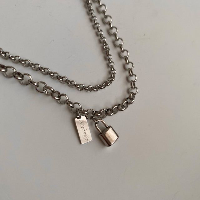 jmul Bold Lock Two Lines Chain Choker Necklace