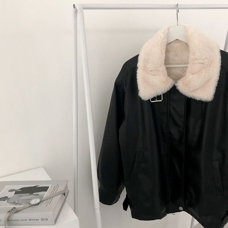 フォックスファーカラーレザーレットジャケット
