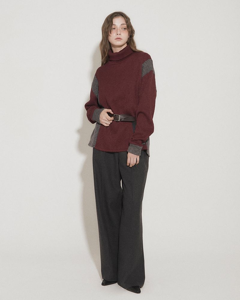 PANEL TURTLENECK PULLOVER [BURGUNDY]