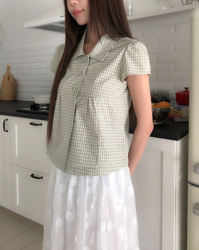 Linky Check Puff Blouse