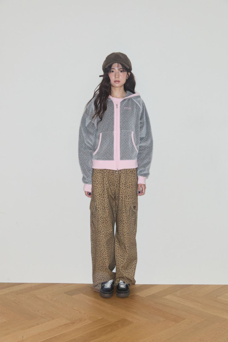 TERRY DOT RAGLAN HOODIE (GREY / PINK)
