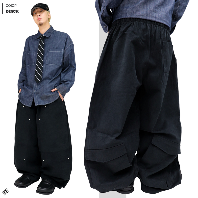 Real wide double-knee pocket pants