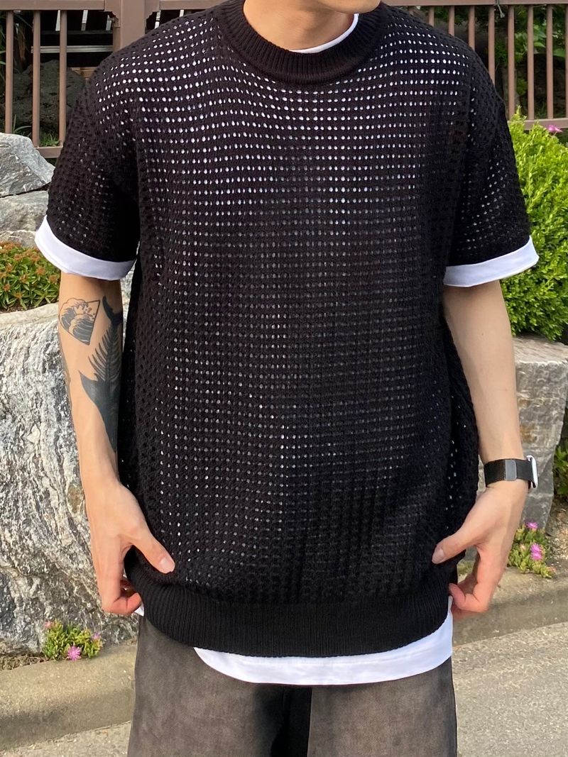 Mesh Round Short Sleeve Knit 3C