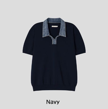 Vice Denim Collared Short Sleeve Knit