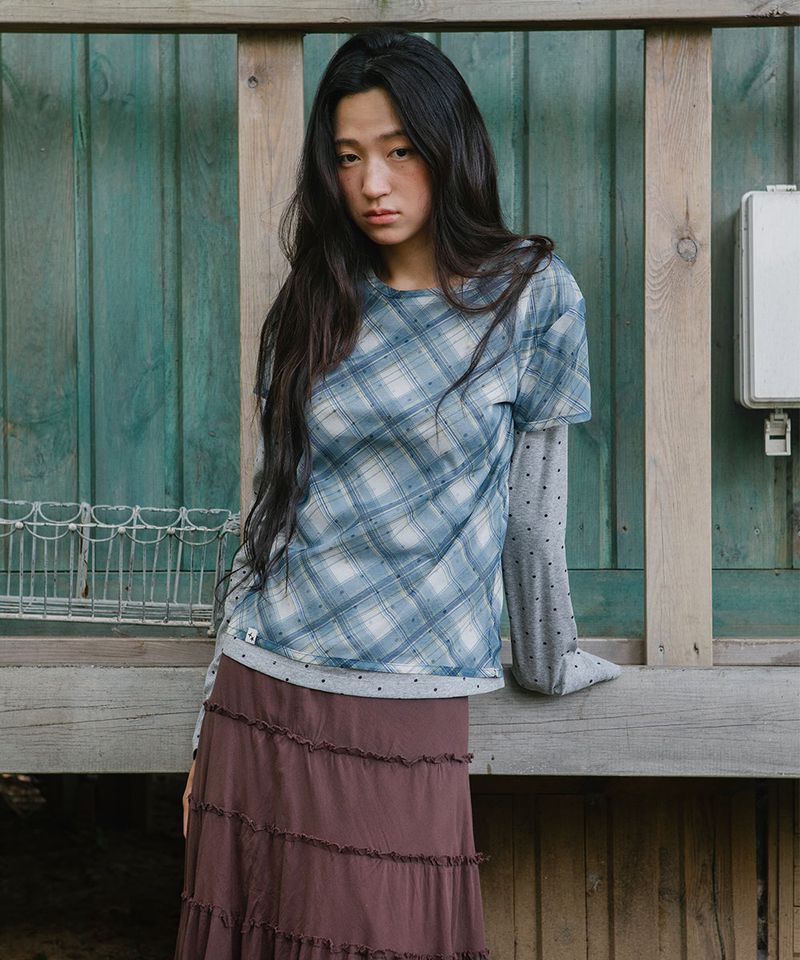 cavish（カビシ）の「シアー チェック レイヤード LS Tシャツ(CV2GFFT557A)（トップス）」